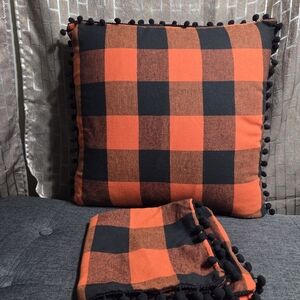 Plaid Black and Orange Home Bedding Pillow